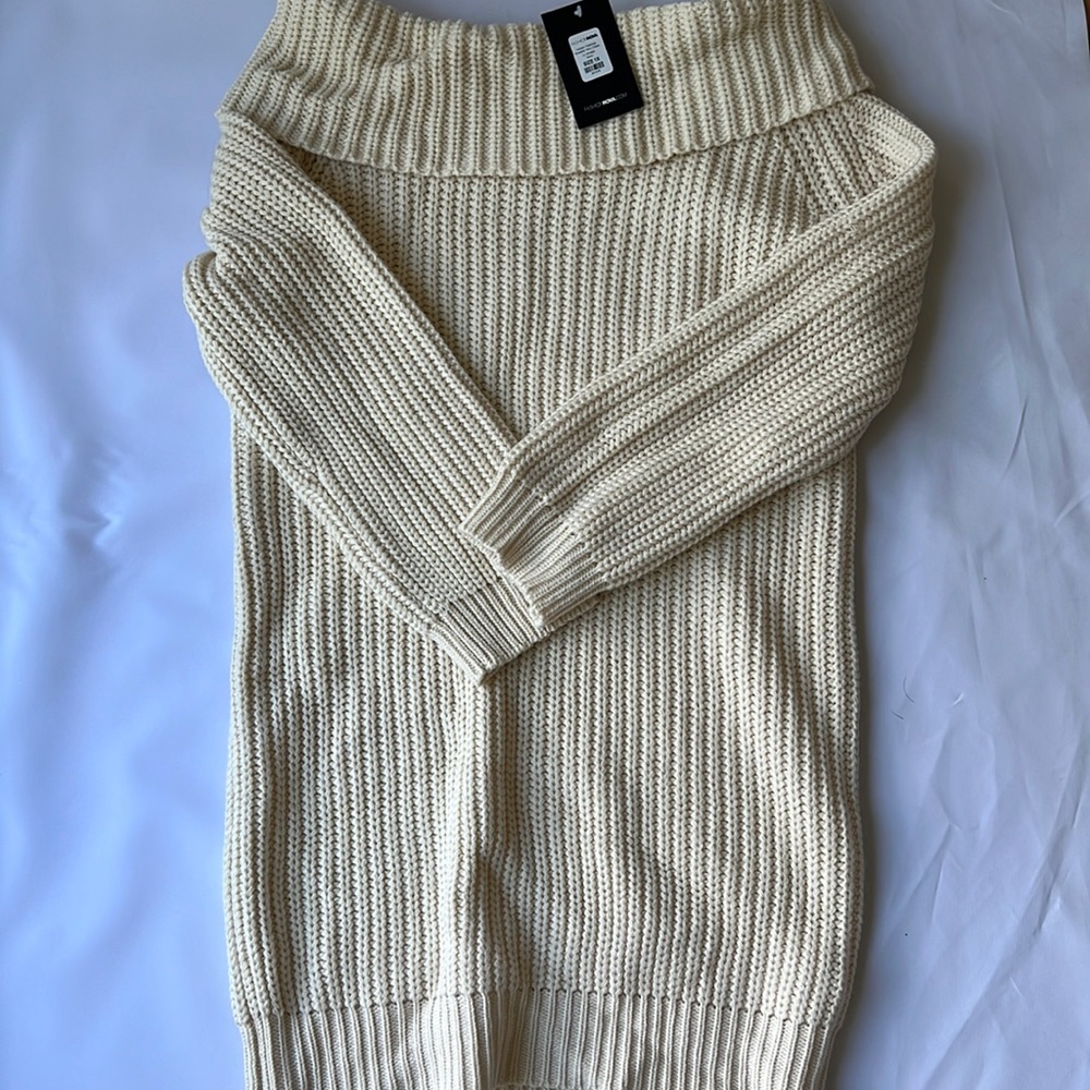 Chunky knit sweater dress off shoulder
